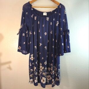 Siren Lily Bell Sleeve Floral Mesh Dress